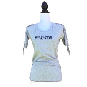 NFL New Orleans Saint Top Lace-Up Sleeves Licensed Heather Gray XS